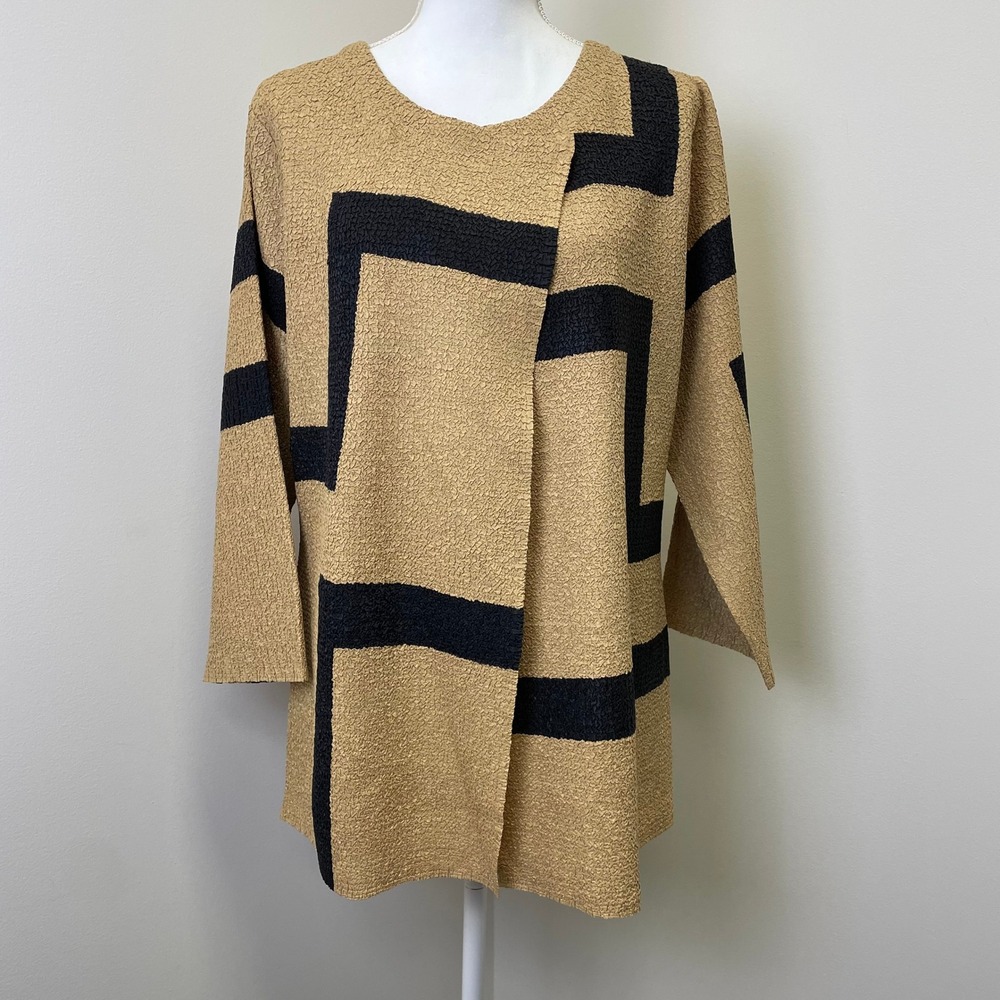 NEW Berek Gold Black Abstract Modern Textured Open Front Cardigan Top 1XL